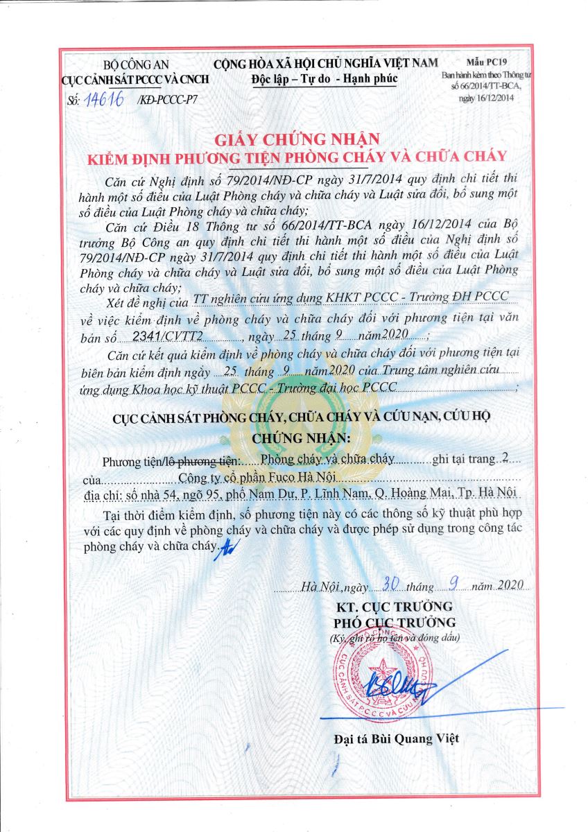 Chứng chỉ, chứng nhận chống cháy